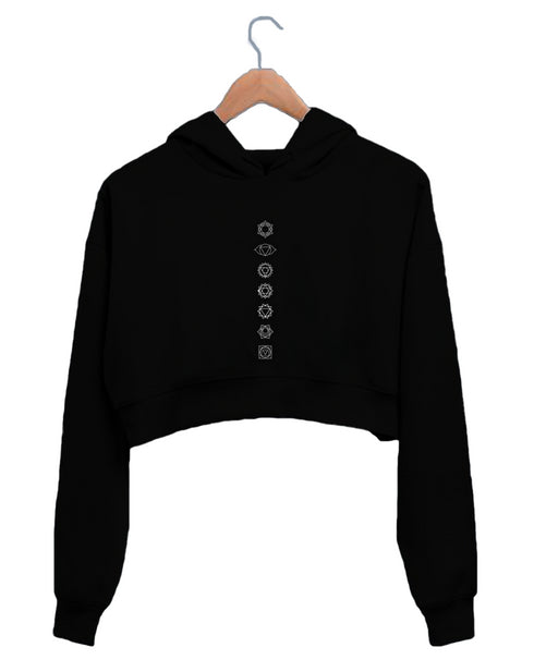 Quirkipedia 7 Chakras Minimal YOGA Fitness, Positivity, Mindfulness Womens Crop Hoodies